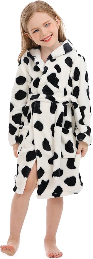 Toddler Robes Cute Pattern Bathrobe Unisex Kids Robe Baby Flannel Hoodie Pajamas Sleepwear