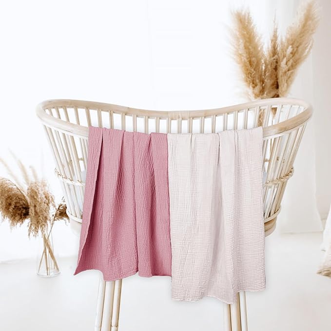 lulumoon Muslin Swaddle Blanket Baby - Cotton Swaddling Blanket Soft Baby Receiving Blankets Neutral 2Pack(Pink)