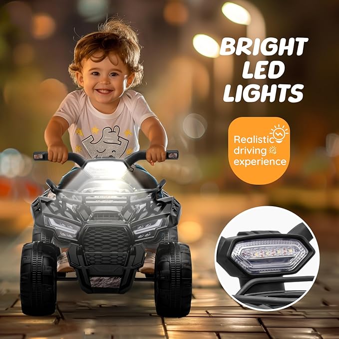 ATV for Kids, 6V Battery Powered Toddler 4 Wheeler w/Music, Light, 1.2mph Max Speed, Kids ATV 4 Wheeler for Toddlers Aged 1.5-3 Years Old, Black