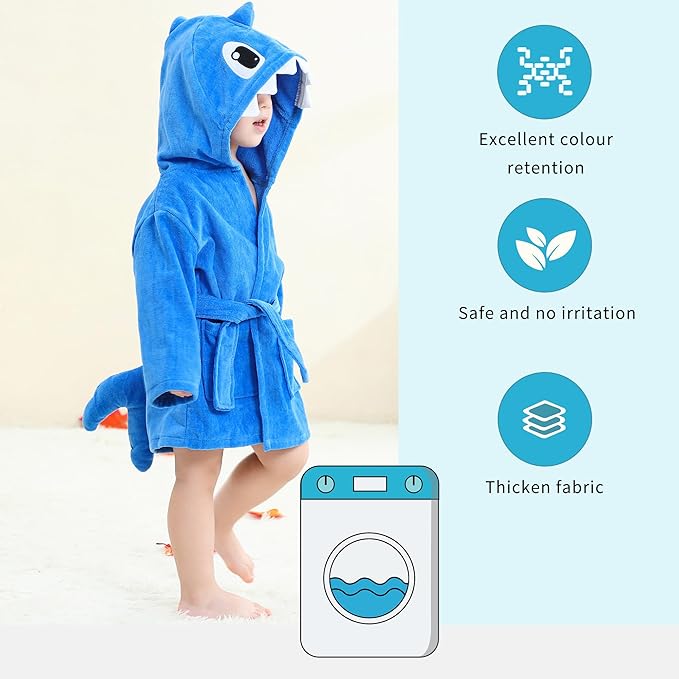 MICHLEY Girls Boys Robe Cotton Towel Baby Animal Dinosaur Style Hooded Bathrobe