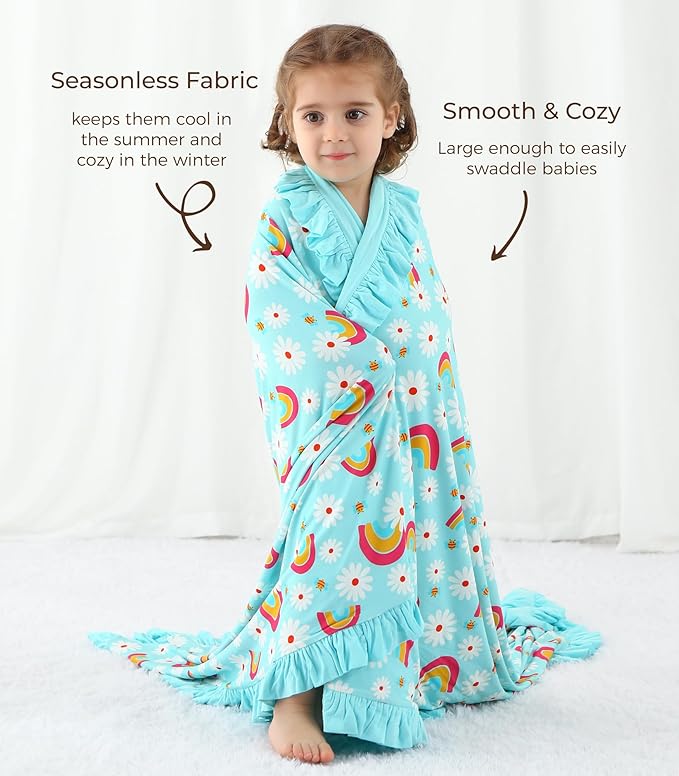 Premium Baby Blankets, Soft Viscose from Bamboo Blanket for Girls, Nursery Crib Bedding Quilt for Newborn and Toddler, Ruffle Blanket Cooling for Hot Sleepers 50''x50'' Daisy