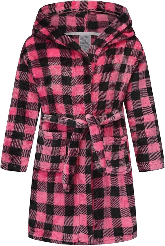 Boys Girls Robe Kids Flannel Hooded Bathrobe Sleepwear Pajamas Toddler Soft Plush Robes for Girls 2-16 Years