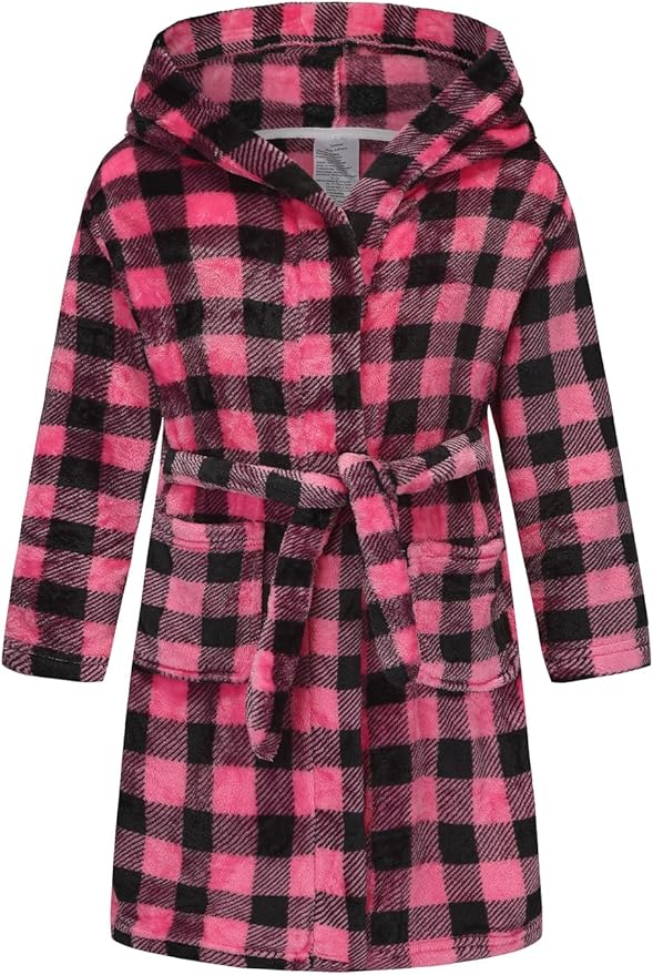 Boys Girls Robe Kids Flannel Hooded Bathrobe Sleepwear Pajamas Toddler Soft Plush Robes for Girls 2-16 Years