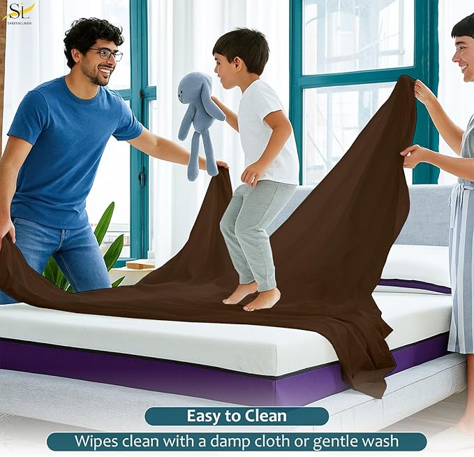 RV Short Queen Mattress Protector Fitted Sheet Style - Waterproof Vinyl Mattress Cover, Breathable, Bed Wetting & Spill Protection, Fits Mattresses up to 11.5" Deep (Chocolate)