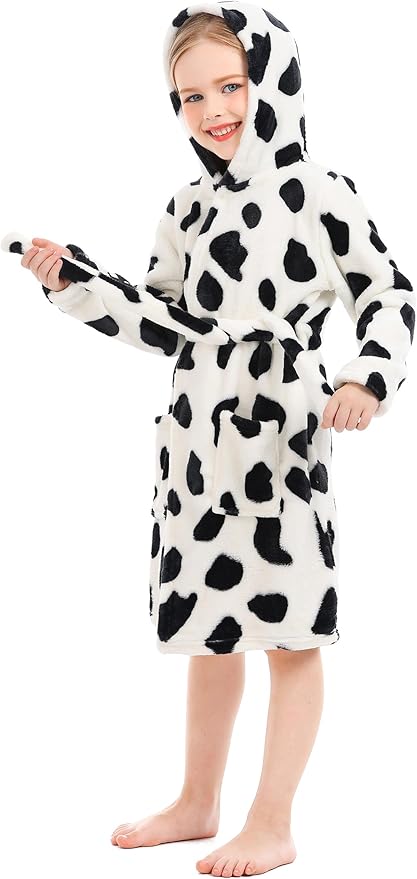 Toddler Robes Cute Pattern Bathrobe Unisex Kids Robe Baby Flannel Hoodie Pajamas Sleepwear