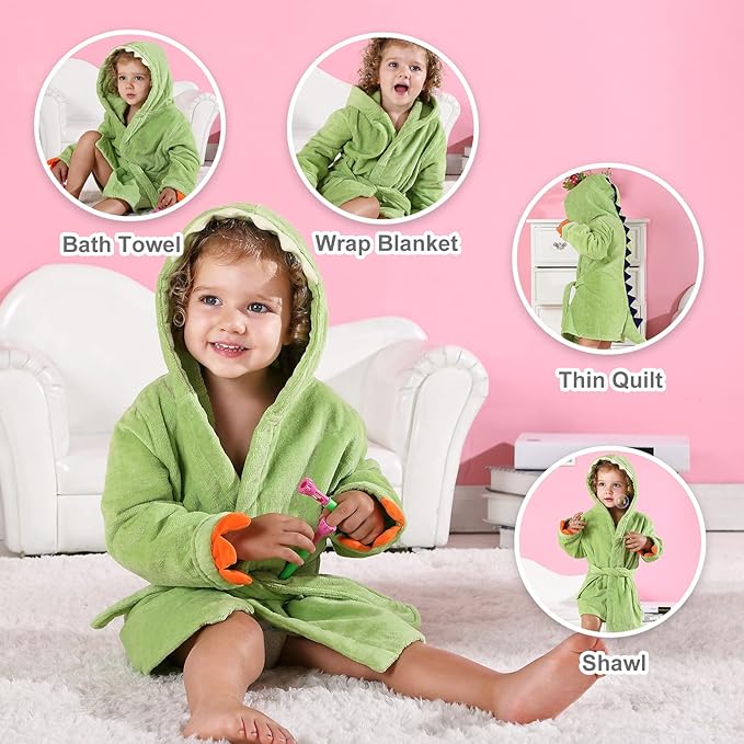 MICHLEY Girls Boys Robe Cotton Towel Baby Animal Dinosaur Style Hooded Bathrobe