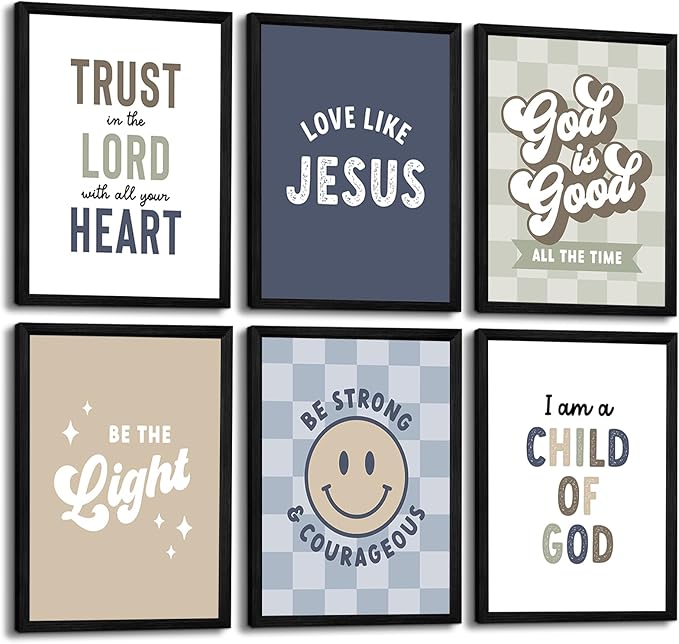 Bible Verses Wall Art Decor Christian Boy Nursery Canvas Wall Decor Boy Kids Room Posters Scriptures Religious Prints Modern Children Christian Pictures Artwork for Bedroom 8x10x6 Inch Framed