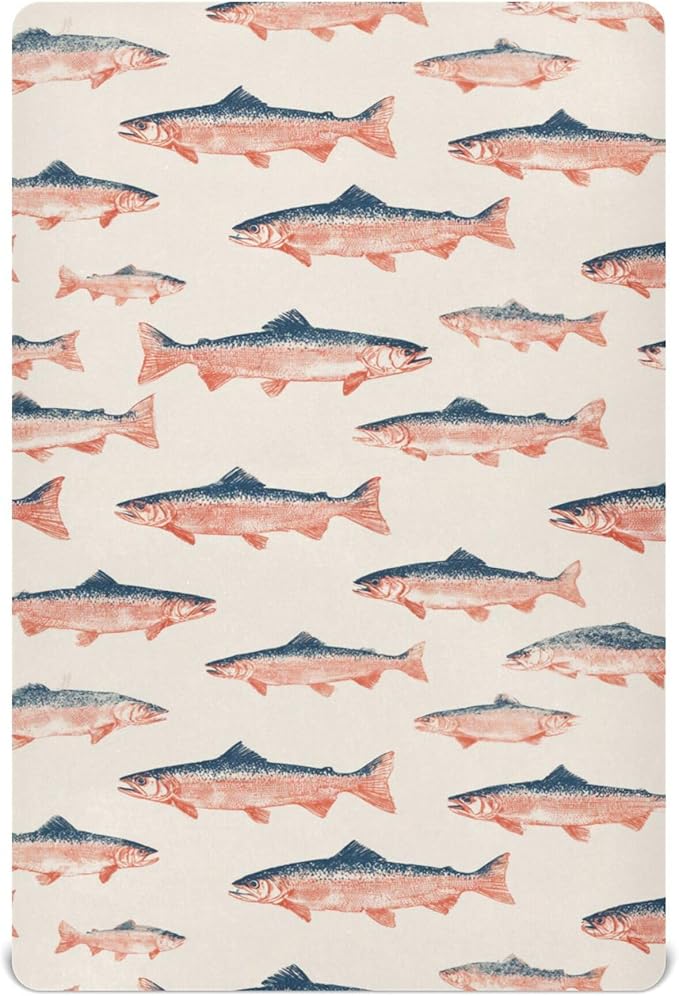 Sea Vintge Salmon Fish Crib Sheets Soft Breathable Fitted Baby Crib Sheets Mattress Cover for Girls Boys, 52" x 28" x 9"