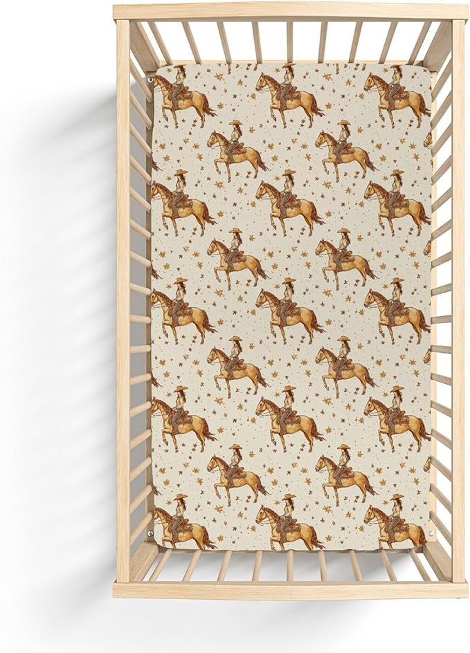 Retro Western Cowgirl Stars Baby Crib Sheets for Boy Girl 52"x28" Vintage Cowgirl Love Soft Stretchy Fitted Crib Mattress Cover Wild Desert Baby Sheet for Standard Crib and Toddler Bed Mattress