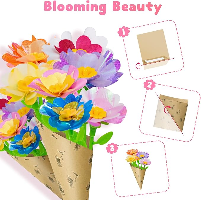 Deesry Craft Kits for Kids Ages 4-8, DIY Arts and Christmas Crafts for Kids, Fabric Flower Bouquets Toys with Storable Box, Flower Making Toy, Birthday Gifts for 4 5 6 7 8 Years Toddler Girl Toys