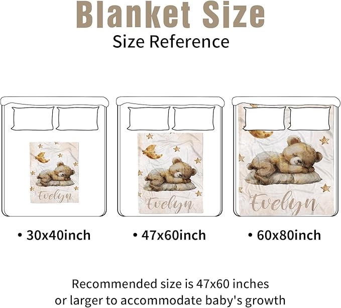 Personalized Baby Crib Bedding Set, Custom Name Star Bear Theme Baby Bedding 2-Pcs Set - Soft Double Layer Dotted Blanket and Fitted Sheet, Nursery Bedding for Newborn Boys Girls, Perfect Shower Gift