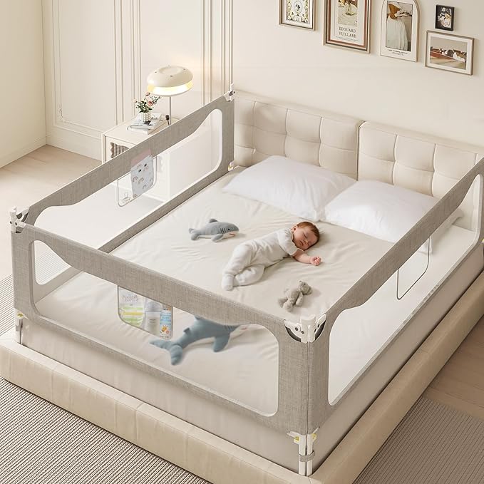 colorfarm Queen Size Toddler Bed Rail 3-Sided Bed Rail Guard with Safety Lock - Adjustable Bedrails for Baby Infant Child (78.7x78.7x59)
