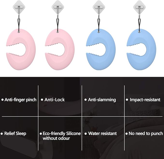 Neobay Door Pinch Guard and Door Slam Stopper, Durable Silicone Door Finger Pinch Guard, Prevents Slamming on Even Heavy Doors, Non-Toxic & Pet Friendly, 4 Packs （2 Pink 2 Blue）