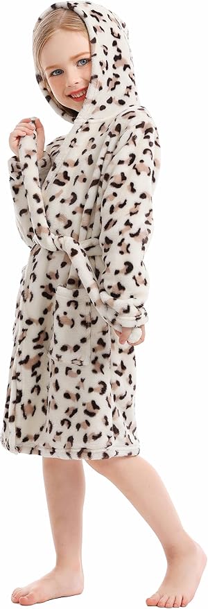 Toddler Robes Cute Pattern Bathrobe Unisex Kids Robe Baby Flannel Hoodie Pajamas Sleepwear