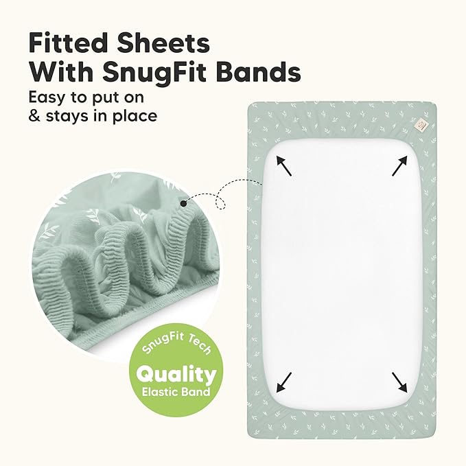 2-Pack Waterproof Baby Crib Sheets for Boys, Girls - 52x28 Viscose Derived from Bamboo Toddler Bed Sheet Neutral, Fitted Crib Mattress Protector Cover for Baby Bedding, Soft & Gentle (Prairie)