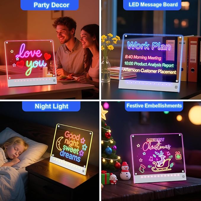 Rechargeable LED Drawing Board for Kids with Tracing Pages, Lumi Board Magnetic Light Up Acrylic Dry Erase Board, LED Note Board with 4 Magnets, Valentines Day Gifts Toy for Kids/Girls