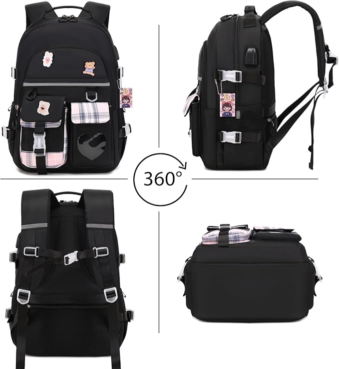 ACESAK Backpack for Girls - Bookbag Backpacks Schoolbag for Girls Kids Teen Women Casual Travel Daypacks - School Bag Elementary Middle School College Cute Backpack with Lunch Box (Black)