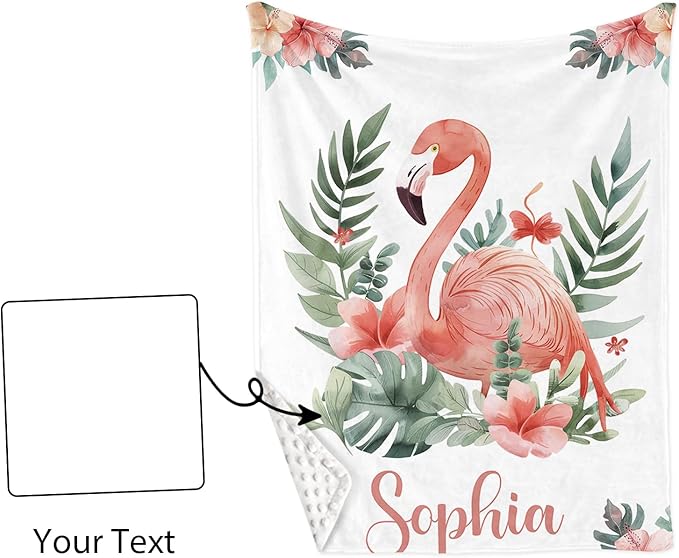 Personalized Baby Crib Bedding Set, Custom Name Flamingo Design Baby Bedding 2-Pcs Set-Soft Double Layer Dotted Blanket and Fitted Sheet, Nursery Bedding for Newborn Boys Girls, Perfect Shower Gift