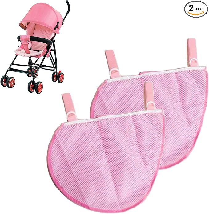2 Pcs Portable Side Sling Stroller Cargo Net ,Non-Slip and Adjustable Straps Storage Mesh Bag ,Food Storage , Fruit Storage Bag for Baby Stroller Cargo Mesh Cargo Net for Stroller Storage (Pink)