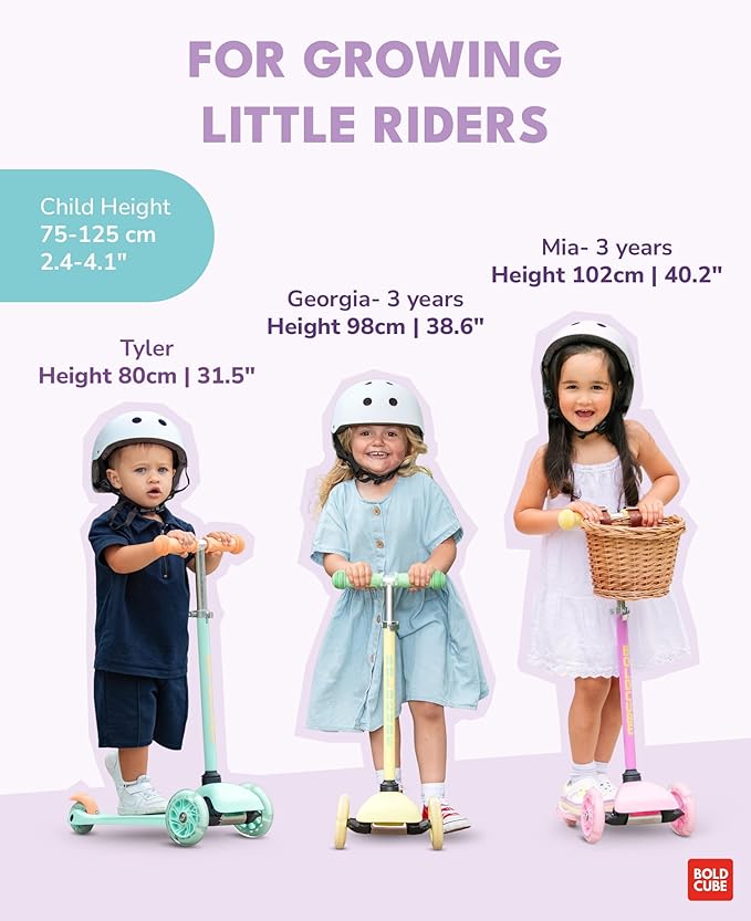 Teeny | 3 Wheel Mint Scooter for Kids & Toddlers Ages 3-6 Years | Flashing Wheels | Height Adjustable 53 to 70 cm | My First Scooter