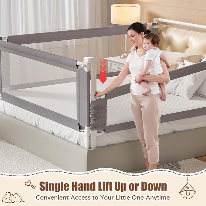 Bed Rail for Toddlers,1-Piece Height Adjustable Bed Guard Rail for Toddlers, Kids Safety Guard Rails for Twin Full Queen King Size (Gray, 1 Piece Side:39")