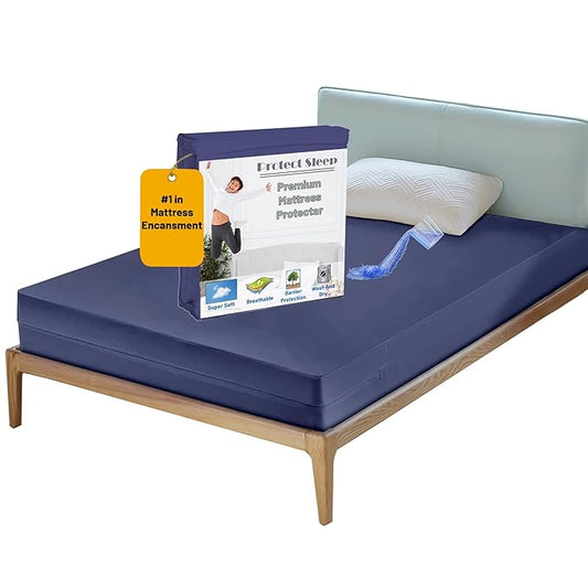 Treaton, Zippered Mattress Protector Cover, Waterproof, Easy to Clean, Fits Mattress up to 7-Inch, 75" x 30", Blue