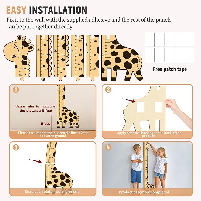 Wooden Growth Chart for Kids,Giraffe Height Chart for Boy Girls,Measuring Board for Kids Height,for Child's Room,Nursery Decor Decoration Wall Art (Brown Giraffe)