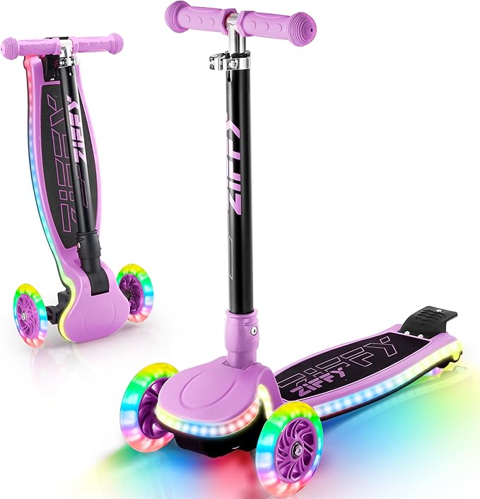 ZIFFY 3-Wheel Light-Up Toddler Scooter for Kids 3-8, Kids Scooter for Boys Girls with 20 Dynamic LED Lights, 4 Adjustable Height Balance Kick Scooter 110LBS, Lean-to-Steer Anti-Slip Wide Deck by JOVA