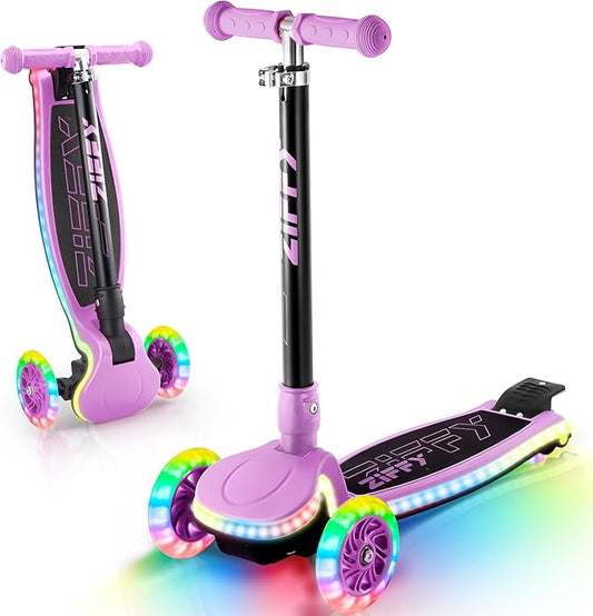 ZIFFY 3-Wheel Light-Up Toddler Scooter for Kids 3-8, Kids Scooter for Boys Girls with 20 Dynamic LED Lights, 4 Adjustable Height Balance Kick Scooter 110LBS, Lean-to-Steer Anti-Slip Wide Deck by JOVA