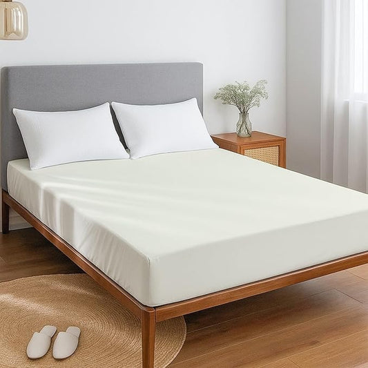Twin XL Mattress Protector Fitted Sheet Style - Waterproof Vinyl Mattress Cover, Breathable, Bed Wetting & Spill Protection, Fits Mattresses up to 11.5" Deep (Ivory)