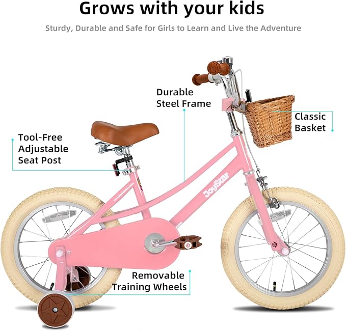 JOYSTAR Girls Bike for 2-12 Years Old Toddlers and Kids, 12" 14" 16" 18“ 20" Retro Style Kids Bike with Training Wheels, 18 20 Inch Children Bicycle with Kickstand