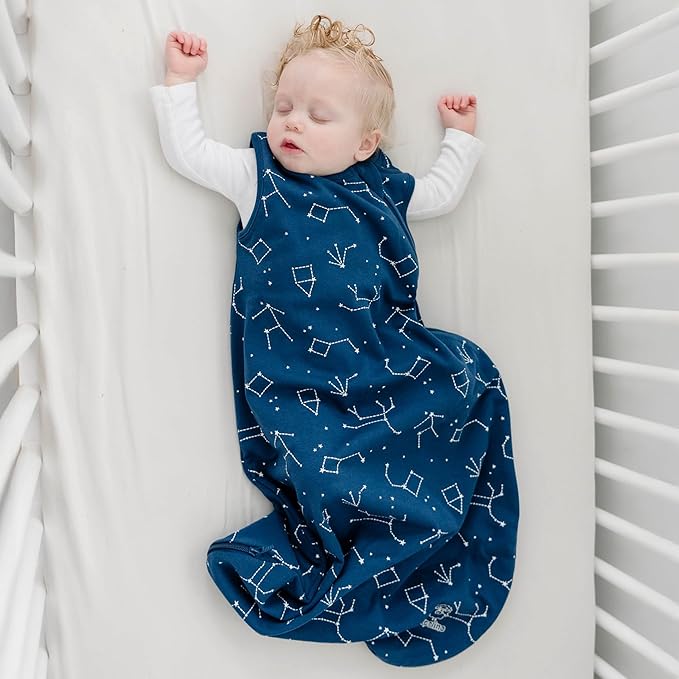 Woolino Merino Wool and Organic Cotton Baby Sleep Bag - 4 Season Classic Sleep Sack - Two-Way Zipper Sleeping Bag for Baby and Toddler - 18-36 Months - Night Sky
