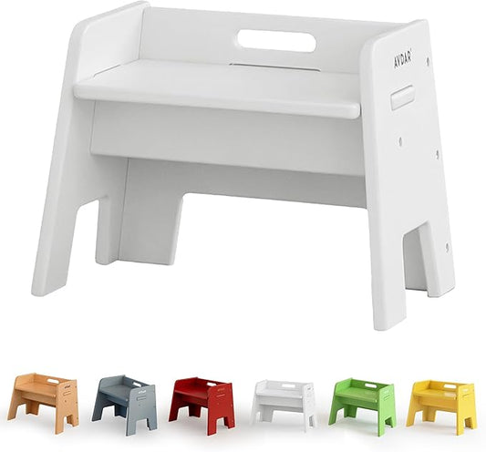 AVDAR Wooden Step Stool for Kids, 14” One Step Stool for Toddlers, Heavy Duty Non-tip Non-Slip for Bedroom/Kitchen