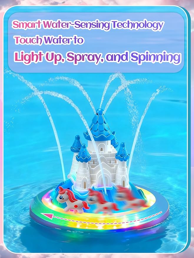 Light up Baby Bath Toys Birthday Gifts- LED Color-Changing Lights & Automatic Water Spray, Fun Bathtub Water Toys for Kids Ages 1-3, Blue