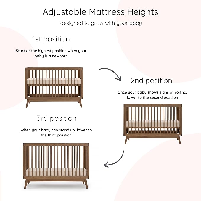 dadada Baby Soho 3-in-1 Convertible Wooden Crib to Toddler Bed - Made in Italy, GREENGUARD Gold Certified, Baby-Safe Finish, Handcrafted Beechwood, Modern Design, 3 Adjustable Heights (Walnut)