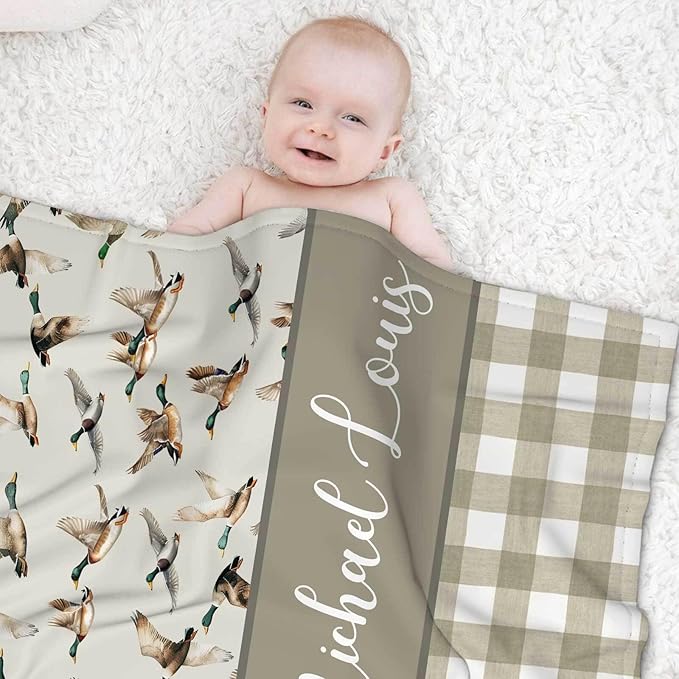 Personalized Wild Duck Baby Crib Bedding Set – Custom Name 3-Piece Nursery Bedding for Boys & Girls, Soft Blanket, Fitted Crib Sheet & Pillowcase, Newborn Toddler Bedding Gift