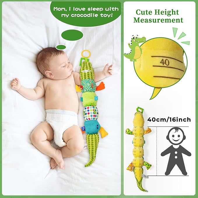 Jollybaby Baby Toys, Tummy Time Baby Toys 6-12 Month with Rattles, Crinkle, Newborn Musical Toy for Infant 0 3 6 9 12 Months Boys & Girls-Alligator