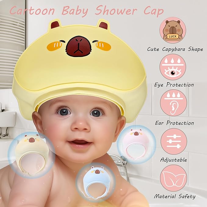 Baby Shower Cap - Waterproof Bath Visor for Toddlers 1-3 Years, Extra Soft Silicone Hair Washing Hat for Kids, Keep Water Out of Eyes (Khaki)