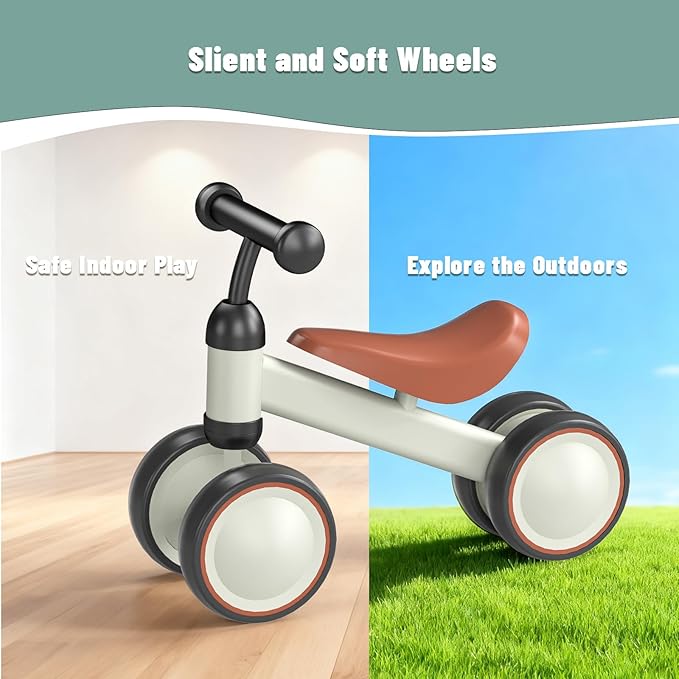 SIMATE Balance Bike Toys for 1 Year Old Boys Girls, 12-24 Month Toddler Ride on Toys, 4 Silent Wheels & Soft Seat, First Birthday Gifts for Baby Girls Boys