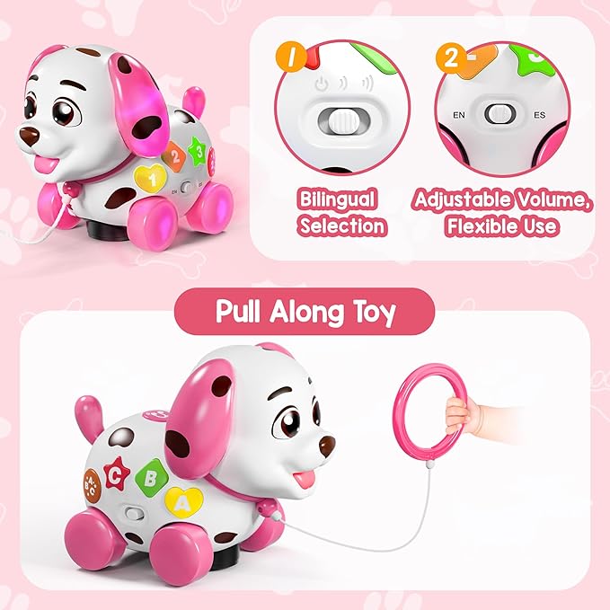 Toys for 1 Year Old Girl Gifts, 1st Birthday Gril Gift, Baby Toy 6-12-18 Months, Musical Puppy Toddler Learning Toy for 1 Year Old Boy Gift Present, Bilingual Toys with Music Light