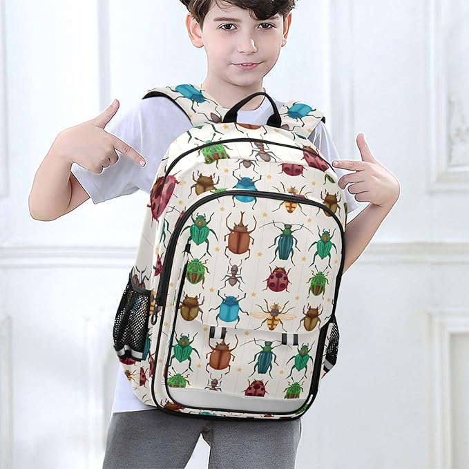 Jucciaco Cartoon Insect Bug School Backpack Laptop Travel Daypack for Kids Girls Boys, Personalized Computer Notebooks Bookbag with Adjustable Padded Straps