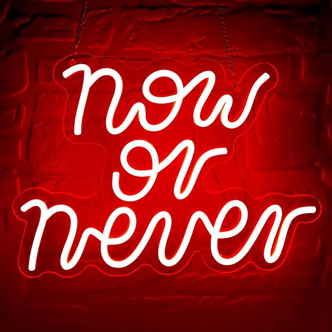 Gym Neon Sign for Wall Decor Home Gym Decor Now or Never Inspirational LED Signs for Man Cave Workout Study Room Office Party Quote Motivational Art Gifts for Men Sports Fans Size 13.8*9.6in（GLND377）