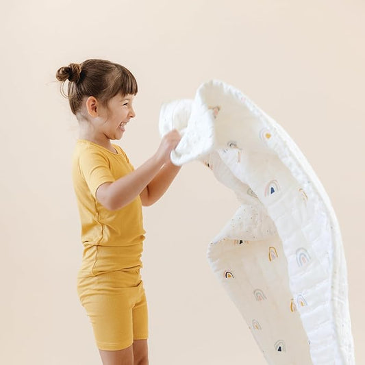 MakeMake Organics Organic Baby Blanket GOTS Certified Organic Comforter Cotton Infill Tufted - Reversible Ultra Soft Breathable (30"x40", Dotty + Rainbow)