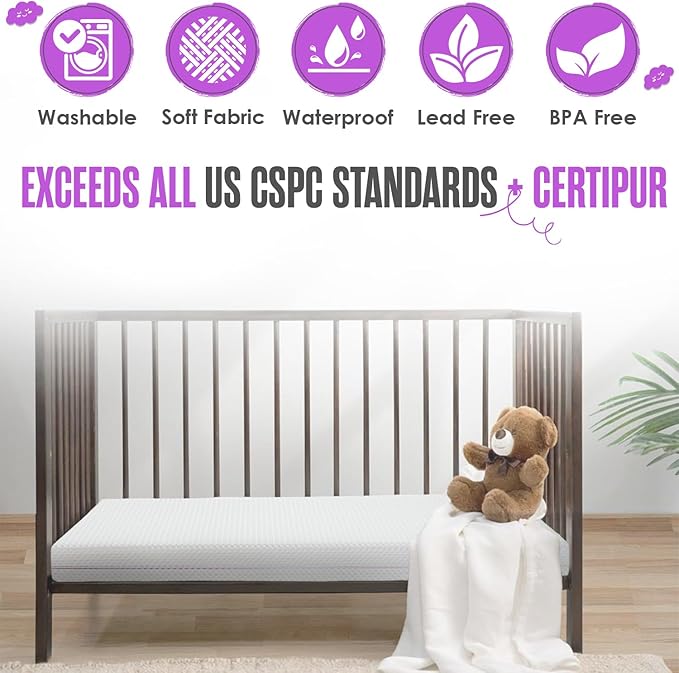 Sleepah 6” Crib & Toddler Bed Mattress Dual Sided Cooling Memory Foam – Waterproof Washable Breathable Soft Cotton Fabric – CertiPUR Firm Baby Mattresses - for Baby & Toddlers (Pink)