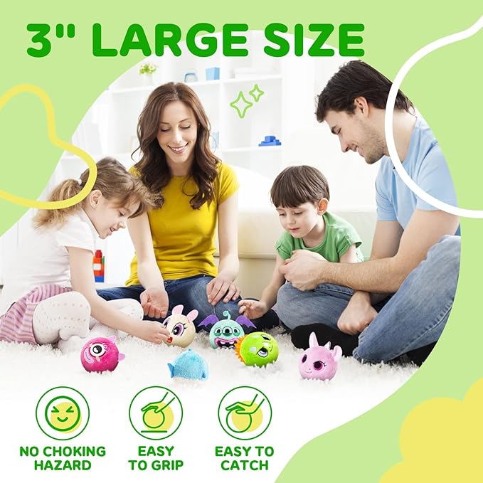PlayZap Bouncy Balls with Plush Cover - BPA -Free Safe Sensory Toys for Toddlers Kids - 3" Large Size 10 FT High - Christmas Toy Birthday Gift - Ideal Stocking Stuffers for Boys Girls 1-3 3-5 5-8 8-12