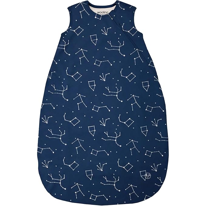 Woolino Merino Wool and Organic Cotton Baby Sleep Bag - 4 Season Classic Sleep Sack - Two-Way Zipper Sleeping Bag for Baby and Toddler - 6-18 Months - Night Sky