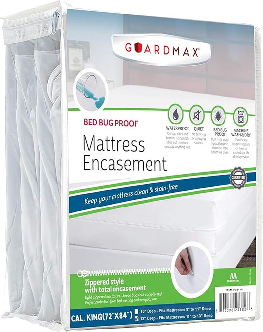 Guardmax Jersey Knitted California King Zippered Mattress Encasement - Waterproof & Bed Bug Proof Mattress Protector - Comfortable, Soft, and Noiseless Zippered Bedding - Dust Mite Proof (72x84 x12)