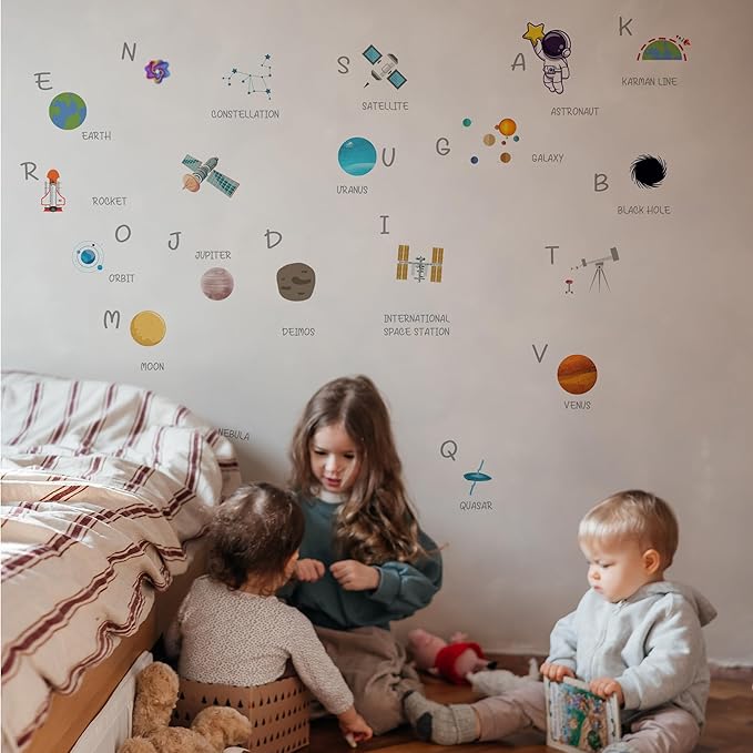 Outer Space Astronaut Wall Stickers for Kids, Astronaut Wall Stickers for Children Room, Outer Space Removable Stickers for Baby Kids Nursery Girls Bedroom Living Room Playroom Wall Decoration