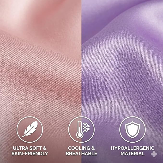 Pro Goleem Satin Mini Crib Sheets 2 Pack, Pink & Purple Silky Soft Fitted Sheet for Baby Hair Protection, 38"x24"x5" Breathable Mattress Cover Compatible with Pack n Play & Portable Crib