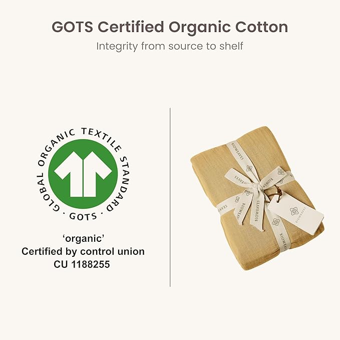 Bioweaves Organic Cotton Muslin Mini Crib Sheet, GOTS Certified Fitted Mini Crib Mattress Sheet, Extra Soft & Breathable for Toddler, Baby Boys & Girls, 38" x 24", 5 Inch Pocket, Honey Glow
